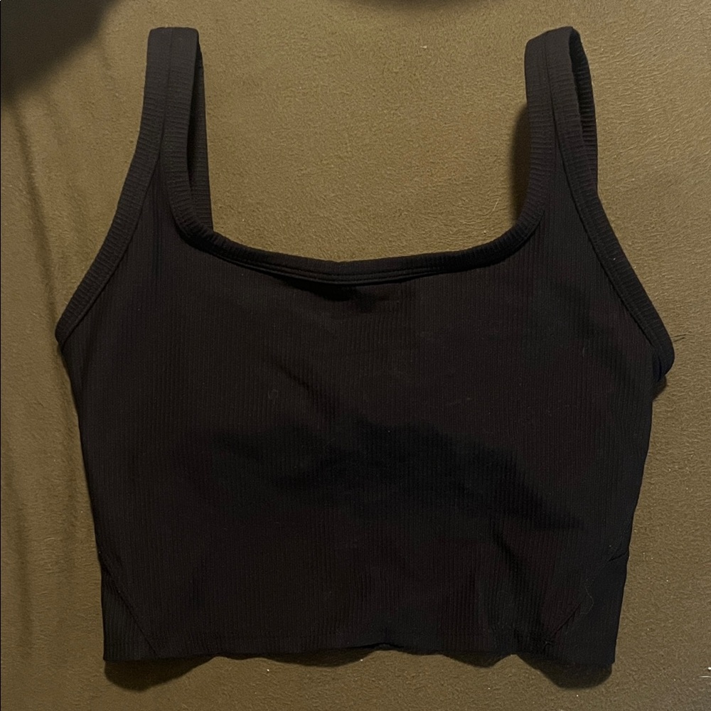 Black Ribbed Workout Athletic Crop Tank